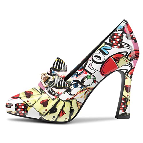 Aachcol Women Inner Platform Pumps Close Pointed Toe Boots Slip-on Stiletto High Heel Dress Shoes Patent 4 Inch2