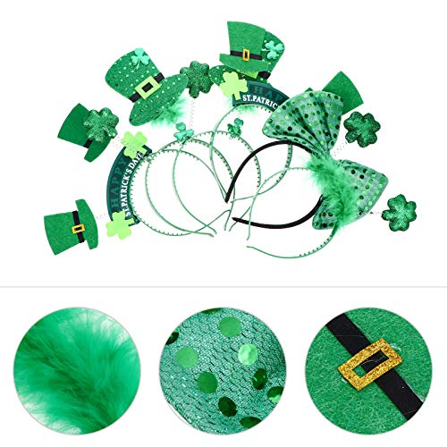 FRCOLOR St Patrick Headband for Women,Green Shamrock Clover Headbands St Patricks Day Hair Accessories Green Hair Hoop Head Boppers St. Patricks Day Party Favors,6pcs - Image 4