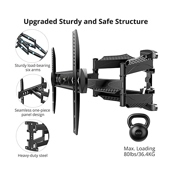 ATUMTEK Tilt Swivel TV Wall Bracket Mount, Full Motion Extension for Most 23-55 Inch Flat Curved TVs, Ceiling TV Bracket with Dual Articulating Arms, Max VESA 400x400mm, Holds Up to 36.4kg - Image 3