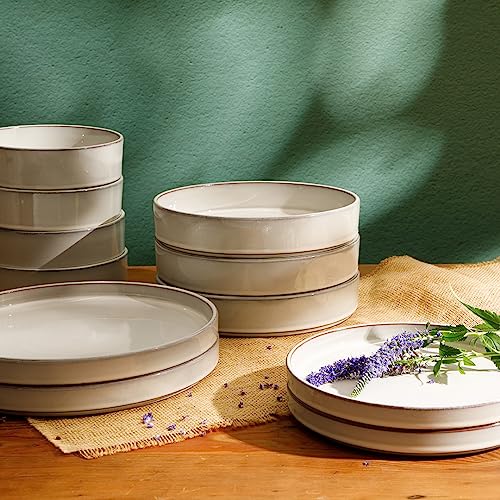 Bloomhouse - Two Time Oprah's Favorite Things Winner - Santorini Mist Double Bowl Terracotta Reactive Glaze Plates and Bowls Dinnerware Set - Moonstone White, Service for Four (16pcs) by bloomhouse - Image 4