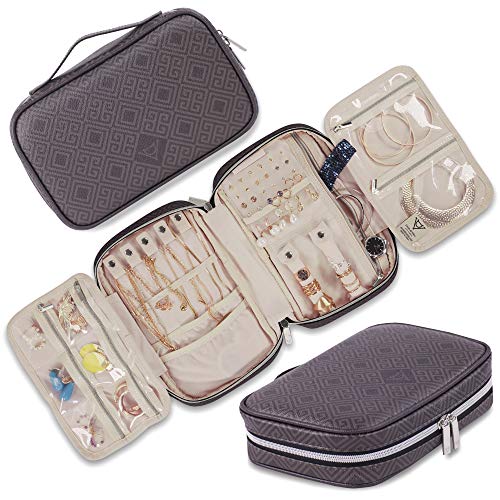 Preisvergleich Produktbild Reiseschmuck Veranstalter. Geräumiger Koffer zur verwirrungsfreien Aufbewahrung von Halsketten, Ohrringen, Ringen, Armbändern und Zubehör. Tragbare und luxuriöse vegane Ledertasche (Schwarz)