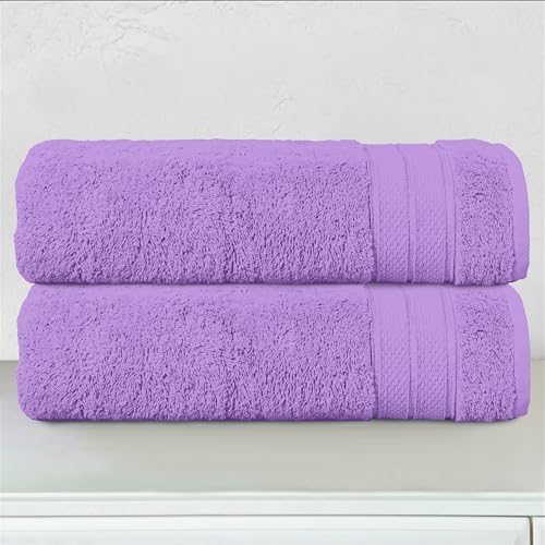 Image of Elegant Comfort Three Line Popcorn Towel Set for Bathroom 27 x 54 inches, Premium Hotel Quality 2-Pack Bath Towels, 100% Turkish Cotton, Soft and Durable, Quick Dry and Highly Absorbent, Lavender