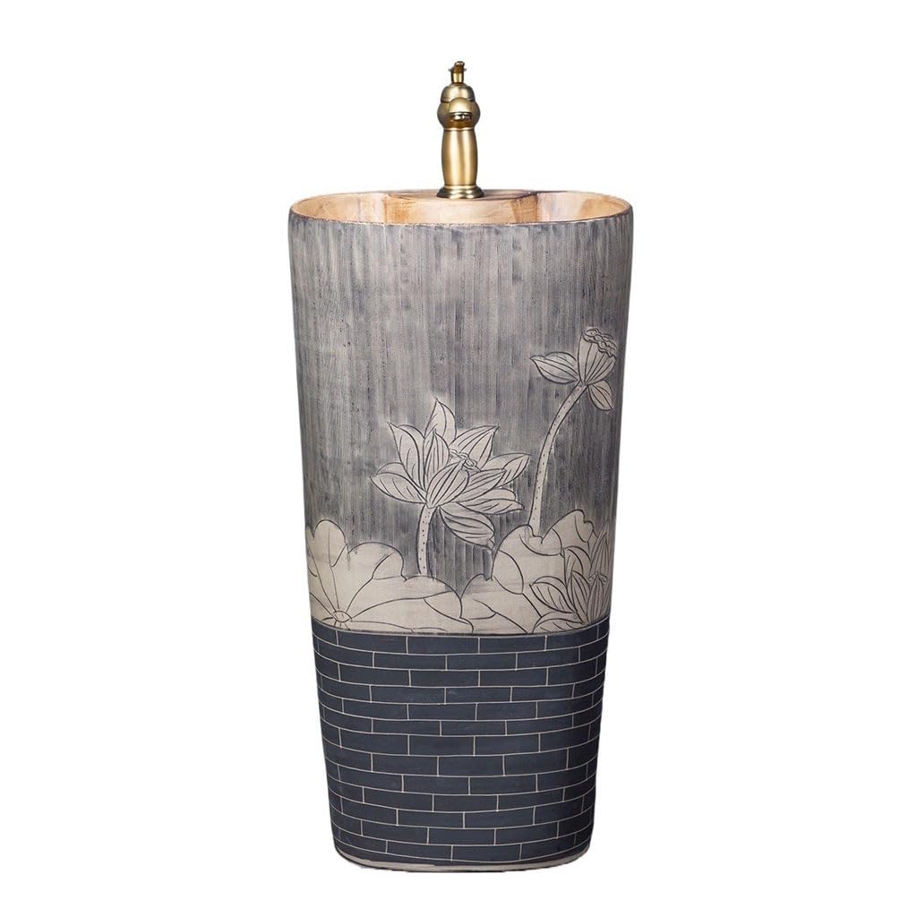 ENGENDER Pedestal Sink Retro Outdoor Basin Column Wash Villa Floor Integrated Courtyard Ceramic