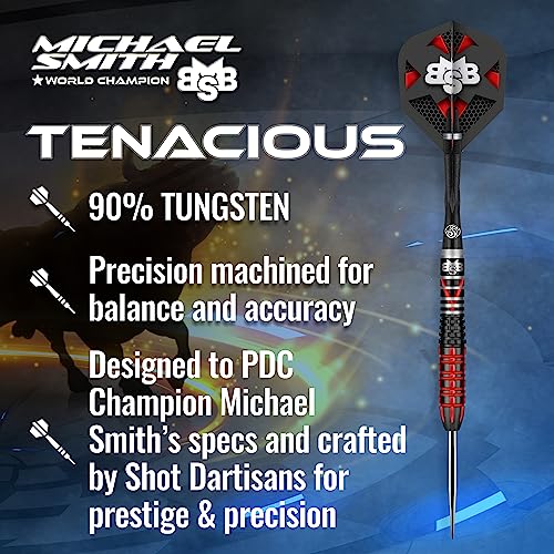 Shot! Darts Michael Smith Tenacious Front Weighted 90% Tungsten Pro Throwing Darts Steel Tip Set Professional Made in New Zealand Designed Dart Flights for Women & Men Metal Tip Bar Darts for Adults - Image 2