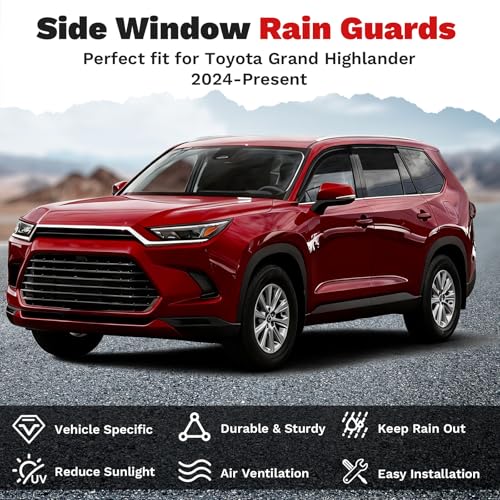 Image of Canvcle Grand Highlander Rain Guards-Window Visors for Toyota Grand Highlander 2024 2025 2026, Outside-Mount Tape-On Side Window Wind Deflectors for Car Accessories Vent Visors Rainproof Black
