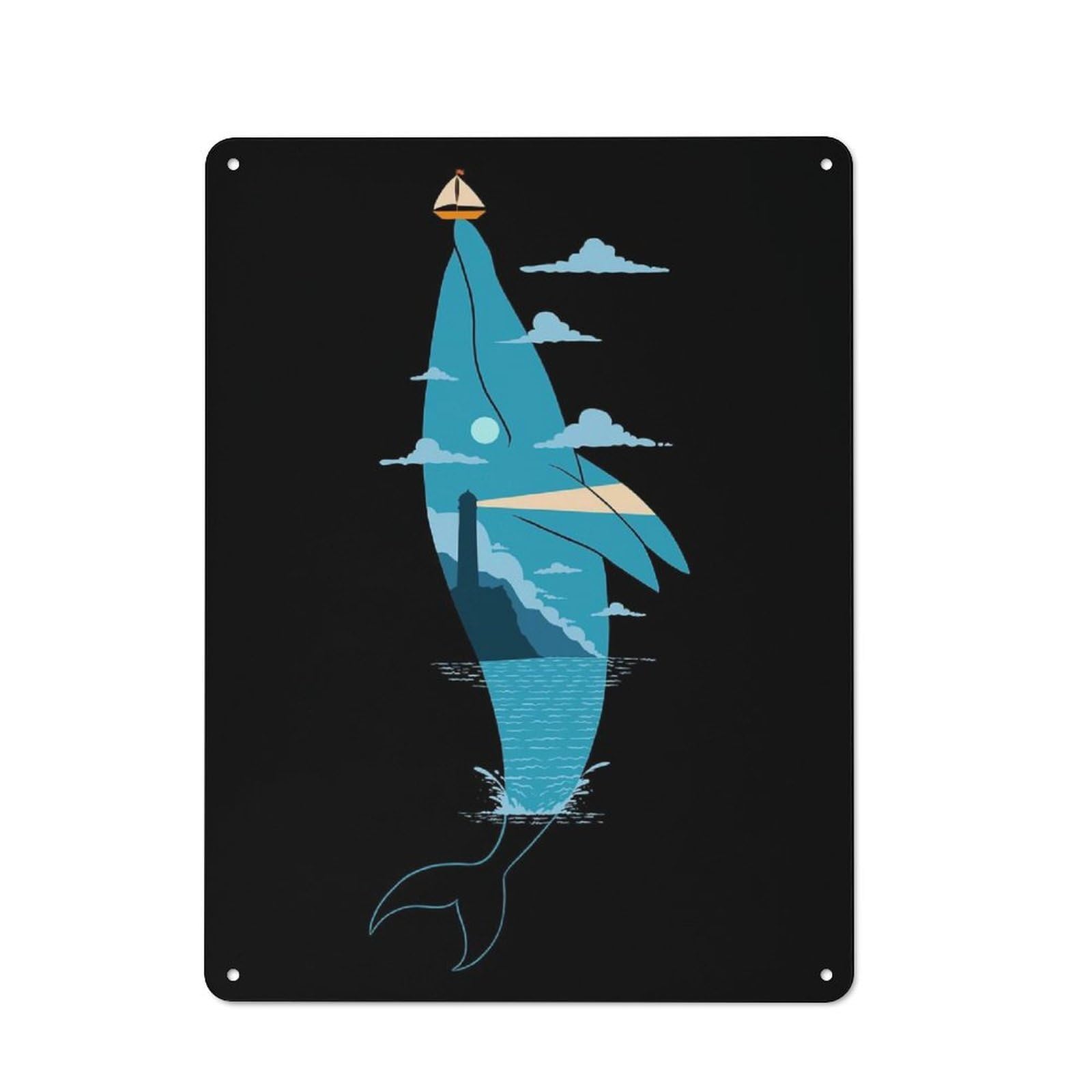 Tin Sign with The Whale And The Sea Design 40x30cm, Industrial Garage Wall Decor for Workshop, Basement, Shed Or Games Room