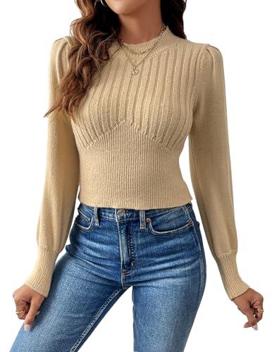 Womens Fall Lightweight Ribbed Knit Cropped Casual Crewneck Wrap Long Bell Sleeve Pullover Sweater 2024