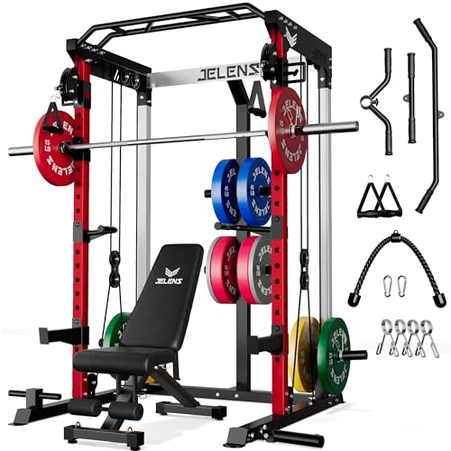 Image of JELENS C21 Power Cage, 2000LBS Multi-Function Power Rack with Independent Dual Pulley System, All-in-One Squat Rack for Cable Crossover, Home Gym Workout Machine