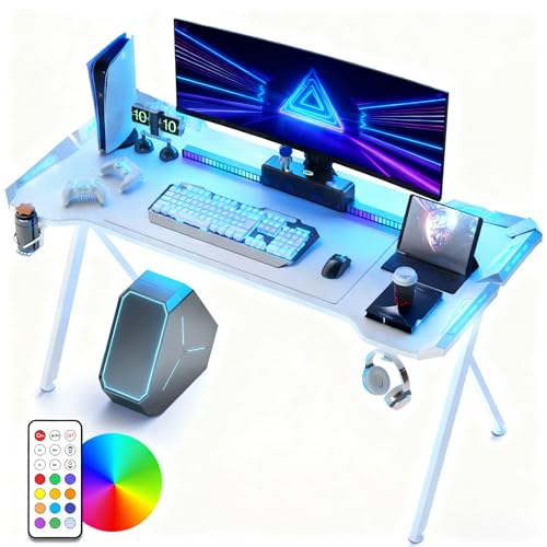 LZQ Gaming Tisch mit RGB LED 120x60 cm, Gaming Schreibtisch Ergonomischer Gamer PC Tisch...