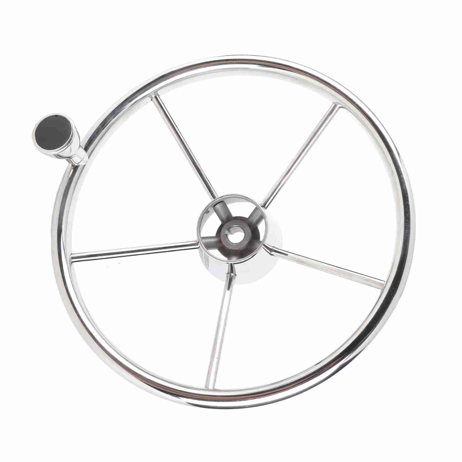 13.5in 5 Spoke Steering Wheel with Knob, Stainless Steel Material, Universal for Marine Boat, Easy Install and Clean, Stable Control, Standard 3/4in Tapered Shaft