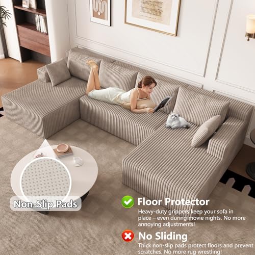 Image of 124 inch Modular Sectional Sleeper Sofa, Boneless Cloud Couch for Living Room, U Shaped 3 Seat Sofa with Deep Seat, Free Combination, Couch in a Box, No Assembly Required (Camel)