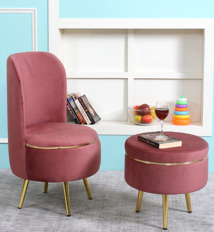 Image of Ottoman Stool for Living Room, Velvet Foot Rest Puffy for Sofa, Foot Stool for Sitting, Modern Puffy Chair for Bedroom, Metal Legs Ottoman for Home Decor, 17 /32 inch Height (Combo-Gajri)