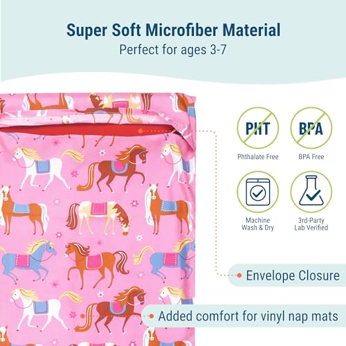 Image of Wildkin Kids Microfiber Nap Mat Cover - Soft, Durable & Fits 1.5 inch Vinyl Sleep Mats (Horses)