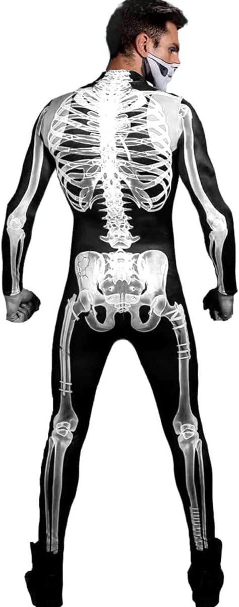 RONGKIM Men/Kids Halloween 3D Skeleton Photo-Realistic Long Sleeve Jumpsuit Cosplay Skeleton Costume - Image 3