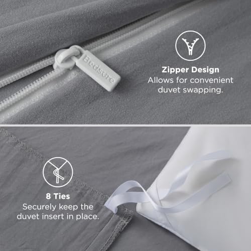 Image of Bedsure Prewashed Twin /Twin XL Duvet Cover, Cotton-Like Bedding Set, Grey | Ultra Soft, Relaxed Texture, Twin XL Breathable Comfort, Hidden Zipper, 8 Corner Ties, Easy Care, OEKO-TEX, Year-Round Use