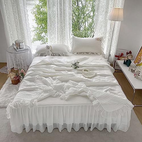 夏用 冷感シーツ ベッドパッド レース付き きれい 優しい 無地 ホワイト 着脱簡単 ズレ防止 防菌防臭 通気性 洗濯可能 健康 快眠 ひんやり 四季通用 ボックスシーツ 120*200+枕カバー1枚 セミダブル ダブル