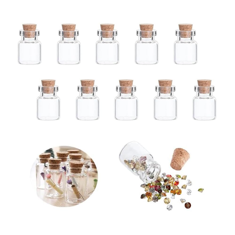 SKYPRO 10Pcs Mini Glass Bottles with Cork Lids, 22 x 28mm 4ml Tiny Glass Jars, Wishing Bottles, Small DIY Decorative Craft Vials for DIY Crafts Party Weddings Decoration Storage Accessories