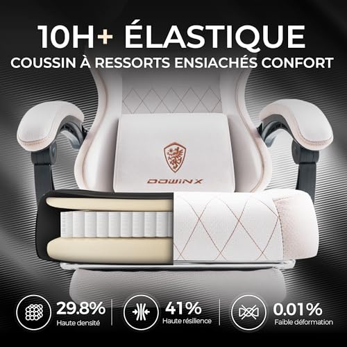 Chaise de gaming en tissu beige Dowinx avec repose-pieds ergonomique - 7