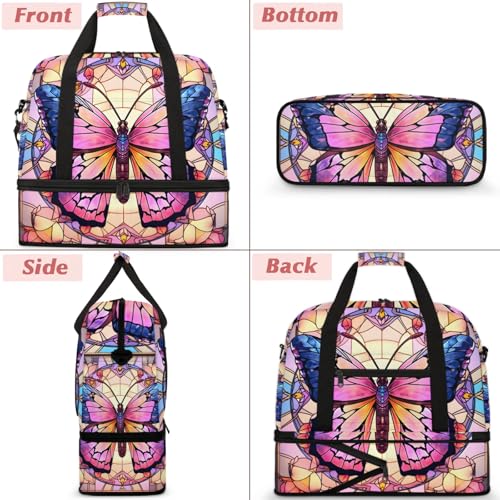 Large Weekender Overnight Bags Colorful Abstract Glass Butterfly Travel Duffel Bag for Women Men Gym Bag With Shoe Compartment Foldie Travel Tote Bag Carry On Personal Item Bag for Travel Gym Sports3