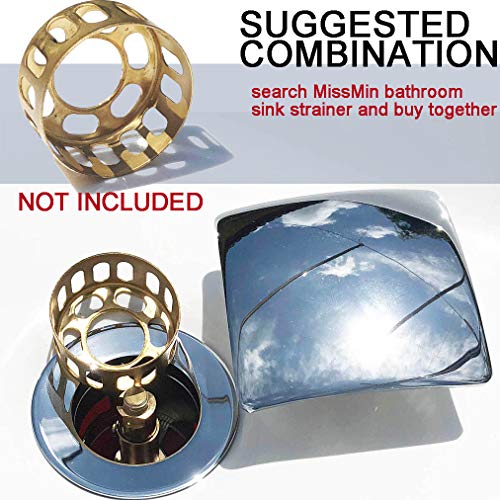 Missmin Bathroom Sink Pop Up Drain With Overflow Chrome For Vanity Vessel,Square,Push Button Popup Drains Stopper,Match Rectanglar Faucet #TOP5