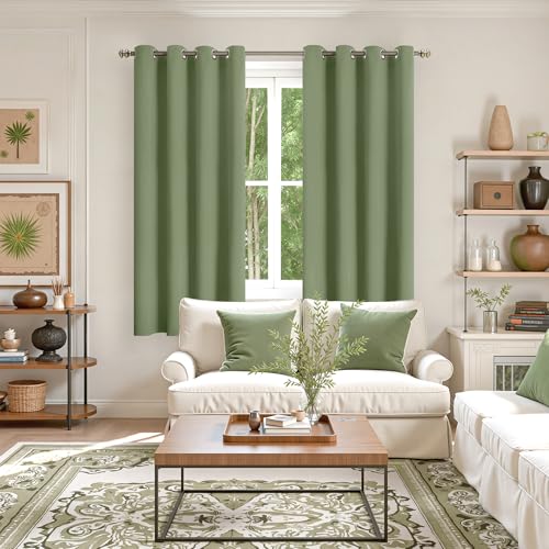 Image of YoungsTex Olive Green Blackout Curtains for Bedroom - Thermal Insulated with Grommet Room Darkening Window Curtains for Living Room Office, 2 Panels, 52 x 63 Inch