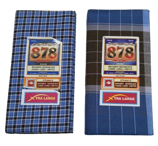 chank 2.25 Meters Brand Lungi - XL Size - Multi-Color Fancy & Checked Designed Lungi - (2 in 1 Offer Pack) Sangu brand Pure Cotton Lungi Model 30-picture-38