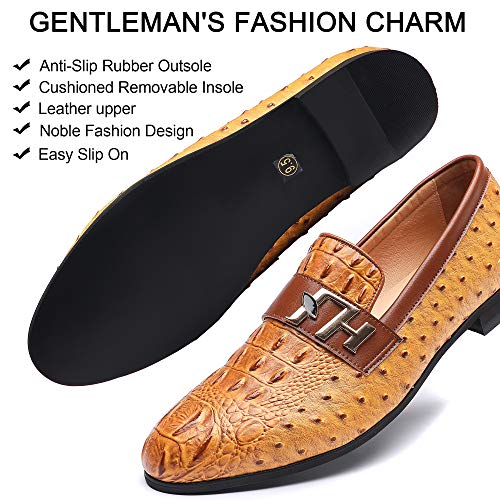 Mens Casual Classic Crocodile Texture Loafer with Gold Buckle Penny Slip-On Wedding Party Prom Shoes2