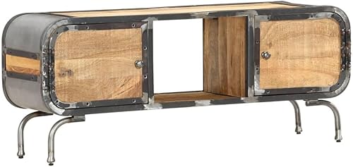vidaXL Soporte de TV Armario de madera maciza de mango con marco de hierro Muebles de TV de estilo industrial Almacenamiento multimedia 43.3 x