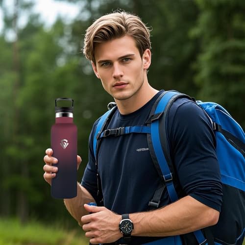 Grsta Trinkflasche Edelstahl, 750ml Thermosflasche, Trinkflasche mit Strohhalm, BPA-Frei, Auslaufsicher, Doppelwandige Vakuumisolierte, Wasserflasche für Reisen, Camping, Büro, Wandern
