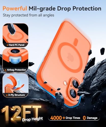 Image of CANSHN Magnetic for iPhone 17 Case, Upgraded [Full Camera Protection] [Compatible with Magsafe] [Translucent Matte] Shockproof Protective Phone Case for iPhone 17 - Orange