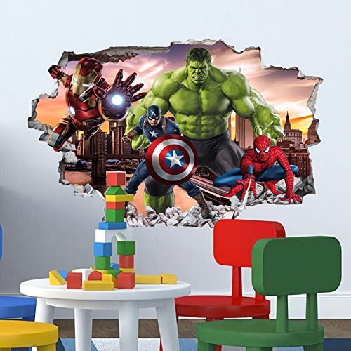Grenric 3D-Superhelden-Tapete, Wandaufkleber für Kinderzimmer, Kinderzimmer, Wanddekoration, Cartoon-Poster, Dekoration