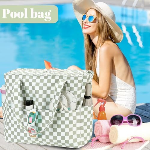Image of LEDAOU Large Beach Bag Women Waterproof Sandproof Zipper Beach Tote Pool Bag for Swim Gym Grocery Travel with Wet Pocket