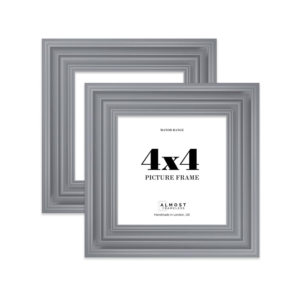 4x4 Picture Frame, Display 4x4 Pictures (10.2 x 10.2cm) - Scandi Grey Sophisticated 42mm Edge Frame for Home Décor - 2 Pack