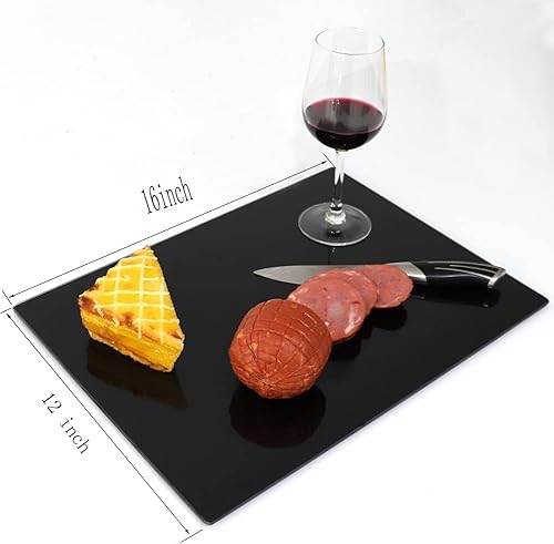 Miniatura 4 de JAMBALAY Tabla de cortar de vidrio templado para cocina, tabla de cortar de vidrio negro de 16 x 12 pulgadas con pies antideslizantes, tabla de