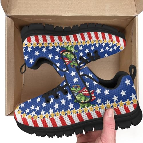 Kids Shoes, Boys Girls Sneakers Lightweight Athletic Walking/Running Tennis Shoes(Little Kid/Big Kid) America Flag Dinosaur Pattern2