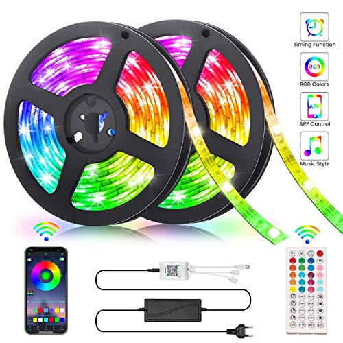 GLIME Ruban LED Bleutooth,10M Bande LED 300 LEDs 5050 RGB,Contrôlé par APP du Smartphone, Synchroniser avec Rythme de Musique/Fonction de Minuterie