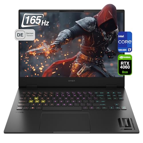 HP Omen 16 - Ordinateur portable de jeu - Intel Core i7-14700HX - 32 Go de RAM DDR5 - SSD PCIe 1 To - Écran WUXGA IPS 165 Hz - Nvidia GeForce RTX 4060 - Clavier QWERTZ RVB - Windows 11 Pro - Noir