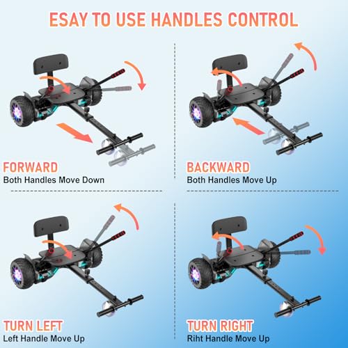 SISIGAD Scooter mit Sitzbefestigung, 8,5 Hoverboard Go Kart Combo mit bunten LED-Lichtern & Bluetooth, für Kinder Jungen Mädchen Erwachsene aller Altersstufen