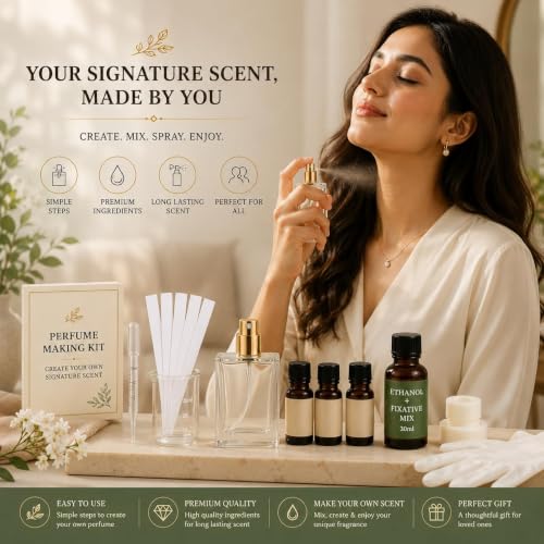 Image of Brindya DIY Perfume Making Kit - Create Your Own Signature Fragrance | 30ml Perfume Spray Bottle | Premium Fragrance Oil Set | Complete Perfume Crafting (Vanilla+White Musk+Starwberry)