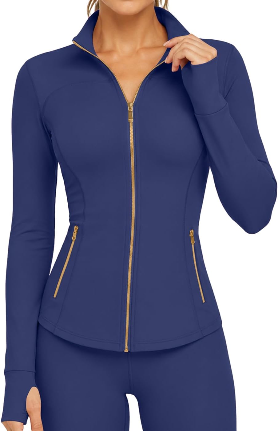 UOUA Women Workout Jacket Golden Full Zip Up Athletic Yoga Tops