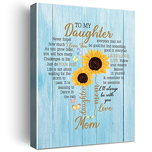 Wailozco To My Daughter Wall Art-Birthday Gifts for Daughter Gifts from Mom-Love Shaped Sunflower Canvas Framed Poem for Daughters