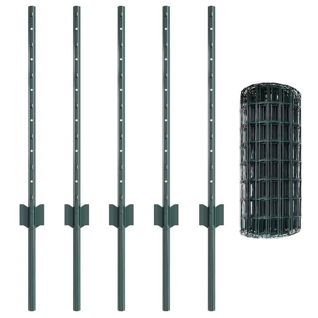 Set di recinzione da giardino con pali, 1,6 x 50 m, verde, set completo