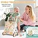 Wooden Baby Walker with Wheels, Push Walker with Baby Activity Center, Montessori Walking Toy for Girls Boys, Ajustable Speed & Height Activity Toy for Toddler Learning to Walk