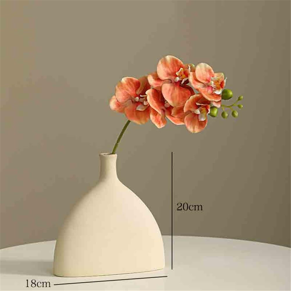 Fleurs artificielles Bouquet de Fleurs artificielles Phalaenopsis Orange, Composition Florale Unique avec Vase en céramique for Salon