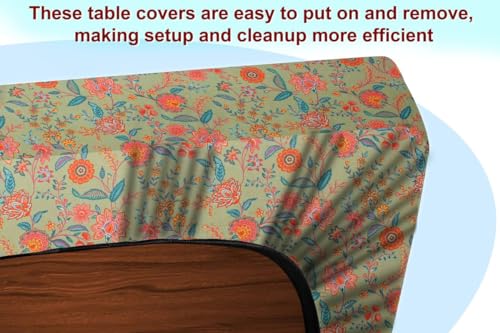 Image of The Furnishing Tree Elastic Cotton Rectangular Center Table Cover 14x24 in Inches Floral Multicolor on Green Base