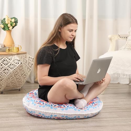 LOVMOC Large Floor Pillows for Adults, 2 Pack Round Thick Floor Cushion, Memory Foam Cushion for Sitting, Aqua image 2