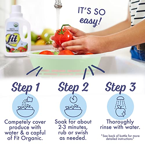 Fit Organic 32 Oz Soaker Produce Wash, Fruit And Vegetable Wash And Pesticide/Wax Remover, Pack Of 3 Bottles #TOP3