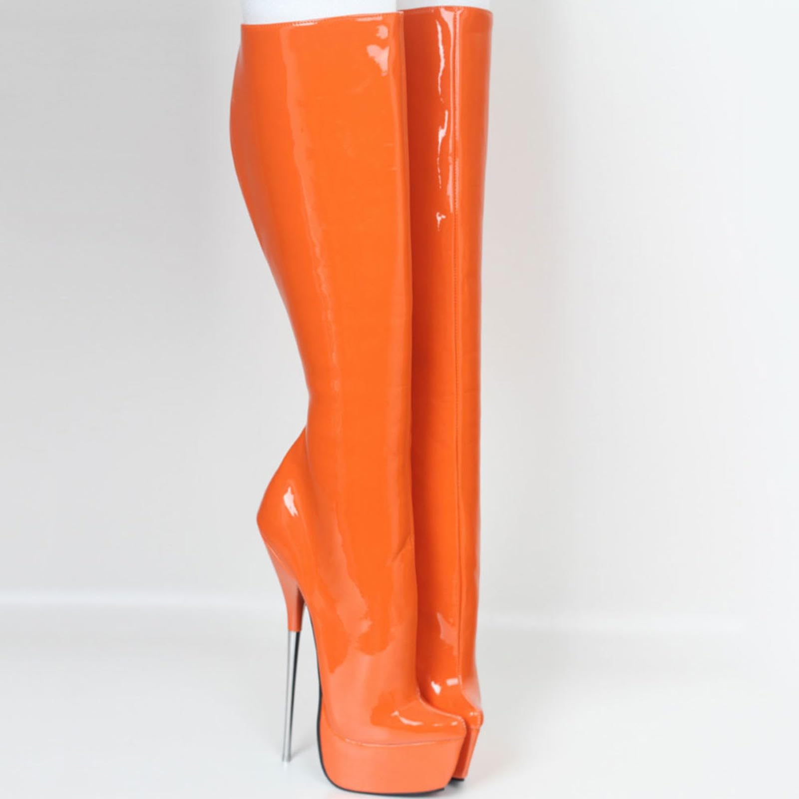 Tacchi Donna 20CM Stivali Da Donna Con Tacchi Alti Stivali Con Suola Spessa A Punta In Metallo Con Tacco A Spillo,Orange-43