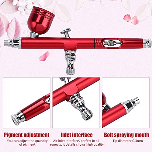 Image of Zerone Airbrush Cake Decorating System, Gravity Feed Airbrush Gun Makeup Spary Gun with Dropper and Wrench 0.3mm Needle Air Brush for Nail Temporary Tattoo (Red)