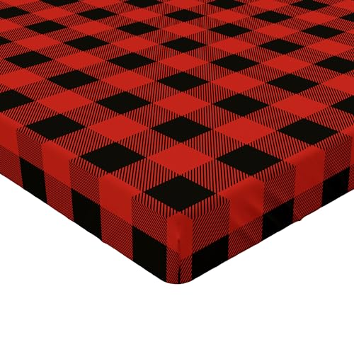Ambesonne Plaid 2 Pack Fitted Sheet, Retro Lumberjack Buffalo, Bed Cover All-Round Elastic Deep Pockets 2 Pieces, Package Contains 2 Queen Size Fitted Sheets, Orange Black